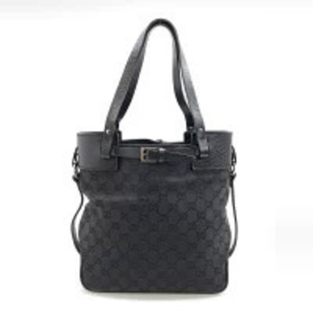 Gucci GG Canvas Leather Tote Bag Shoulder Black